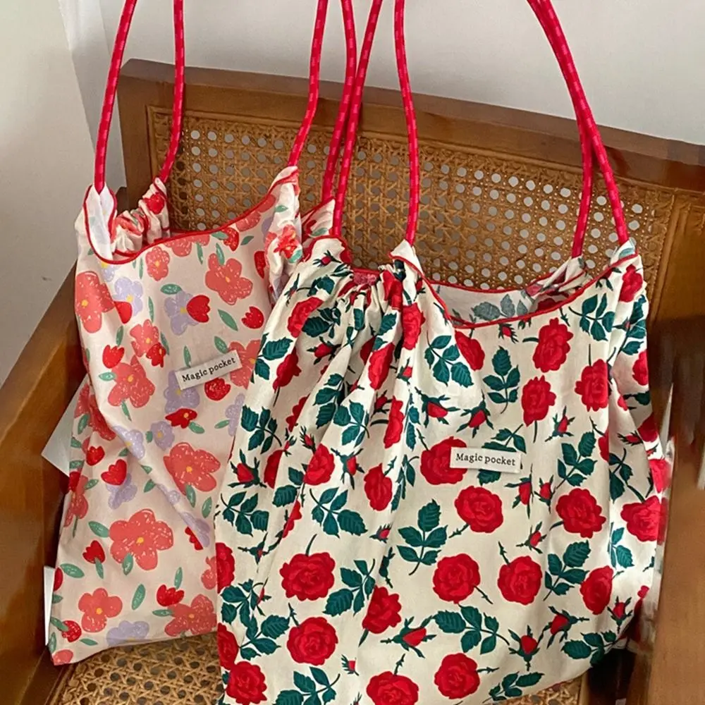 

Printing Student Bags Large Capacity Shopping Bags Flower Women Shoulder Bags Korean Canvas Bag Tote Bag Women Handbags
