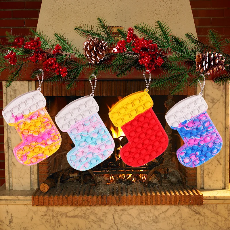 

Pop Christmas Socks Squeeze Toys Antistress Silicone Push Bubble Squish Simple Dimple Candy Gift Bags Fidget Toys Kids Xmas Gift