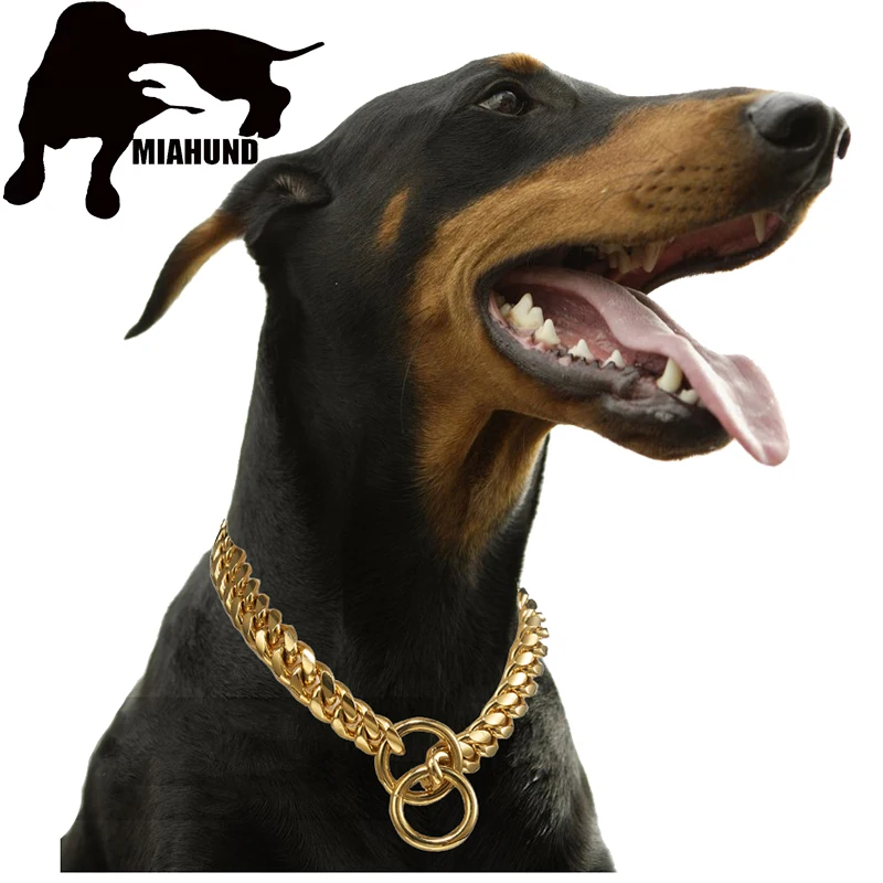 10 мм ошейник для собак из нержавеющей стали Золотая цепочка Роскошный  дизайнерский прочный тренировочный ошейник для больших собак Doberman  Pitbull Rottweiler | AliExpress