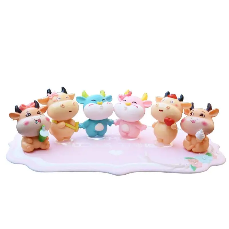 

Car Dashboard Ornament 6pcs Chinese Ox Animal Figures 5x3cm Anime PVC Figurine Dolls Desktop Tabletop Shelf Home Office