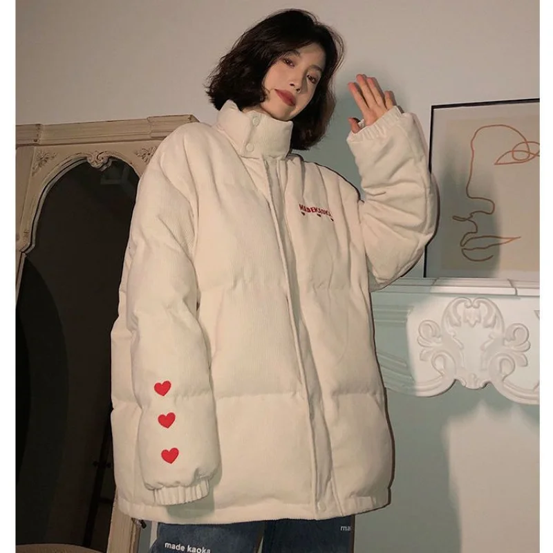 Parkas Jackets Corduroy Cotton Coat for Women Winter Coats New Style Peach Heart Embroidery  Hickened