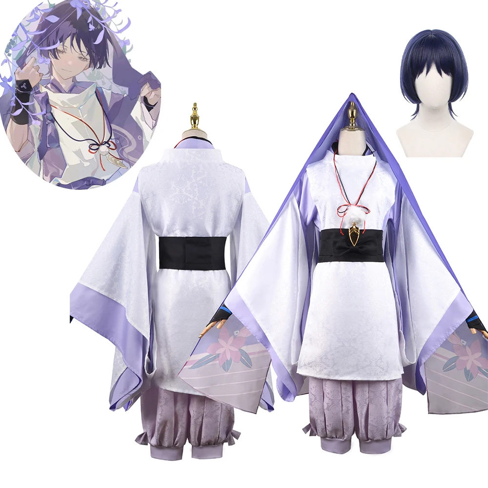 

Genshin Impact Balladeer Game Cosplay Costume Scaramouche Short Blue Wig Coat Pants Young Wanderer Uniform Suit for Party