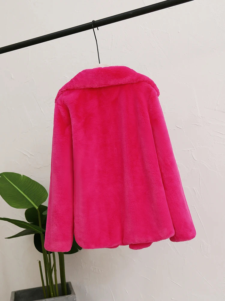 ZADORIN Preppy Style Women Winter Warm Furry Loose Pink Faux Fur Coat Solid Lapel Fake Fur Jacket Female Outerwear images - 6