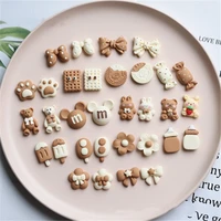 10 30pcs classic cute animal flowers bowknot flat back resin hairpin earrings crafts materials cartoon diy candy biscuits patch