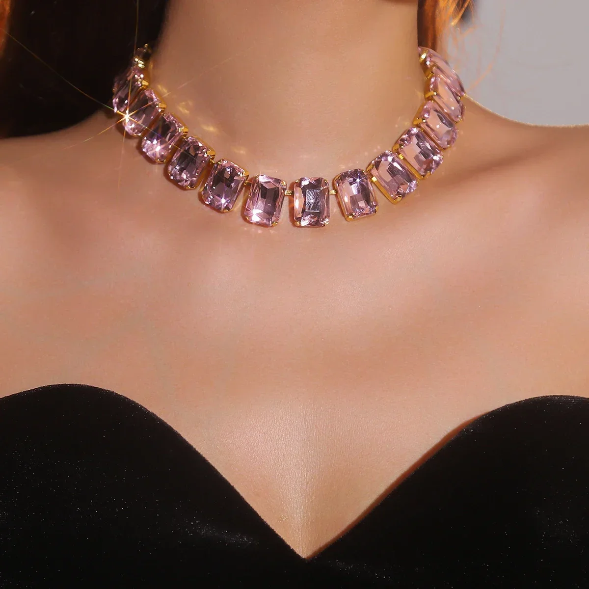 Ожерелье-колье с кристаллами и стразами для женщин изумрудное массивное