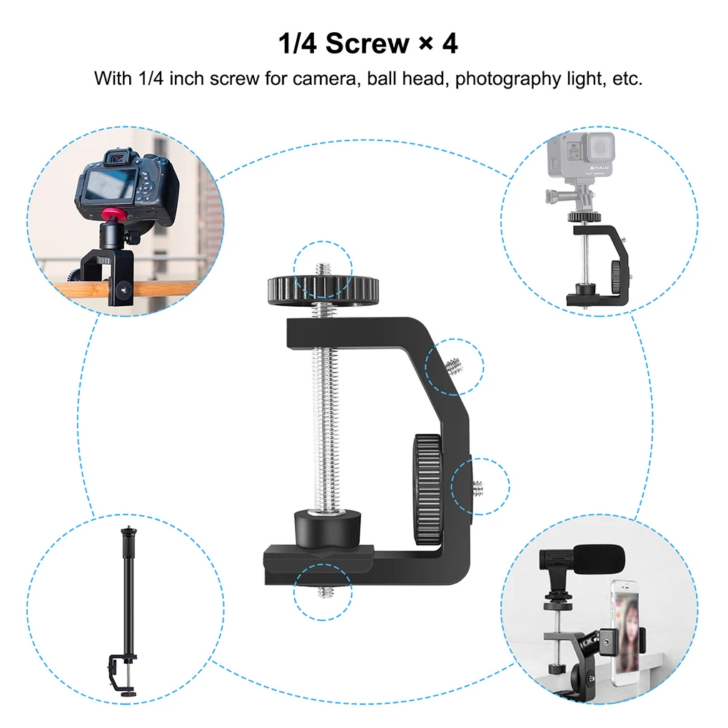 

PULUZ Camera Desk Clamp 1 4 Inch Screws DSLR Camera C Shape Clamp Adjustable Aluminum Alloy Mount