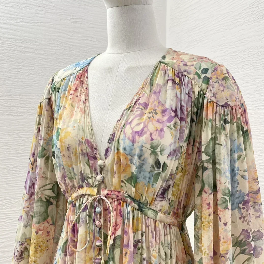 Новая коллекция разноцветное женское платье миди с длинным рукавом и глубоким