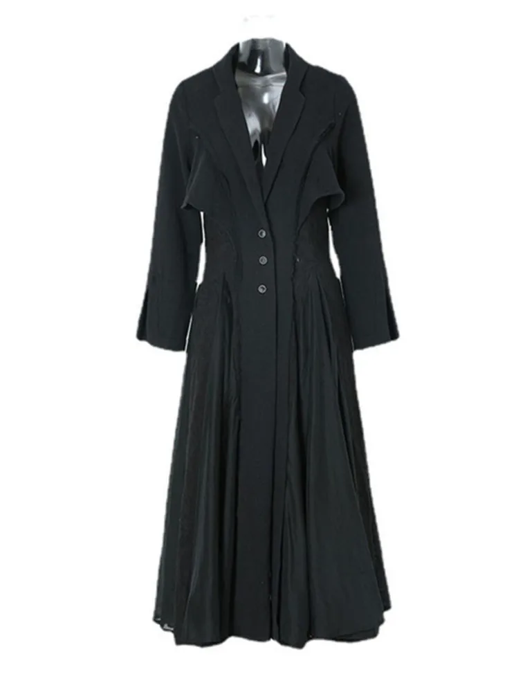 

Женское Плиссированное длинное платье, бежевое элегантное Свободное платье с отложным воротником и длинным рукавом, весна-осень O002