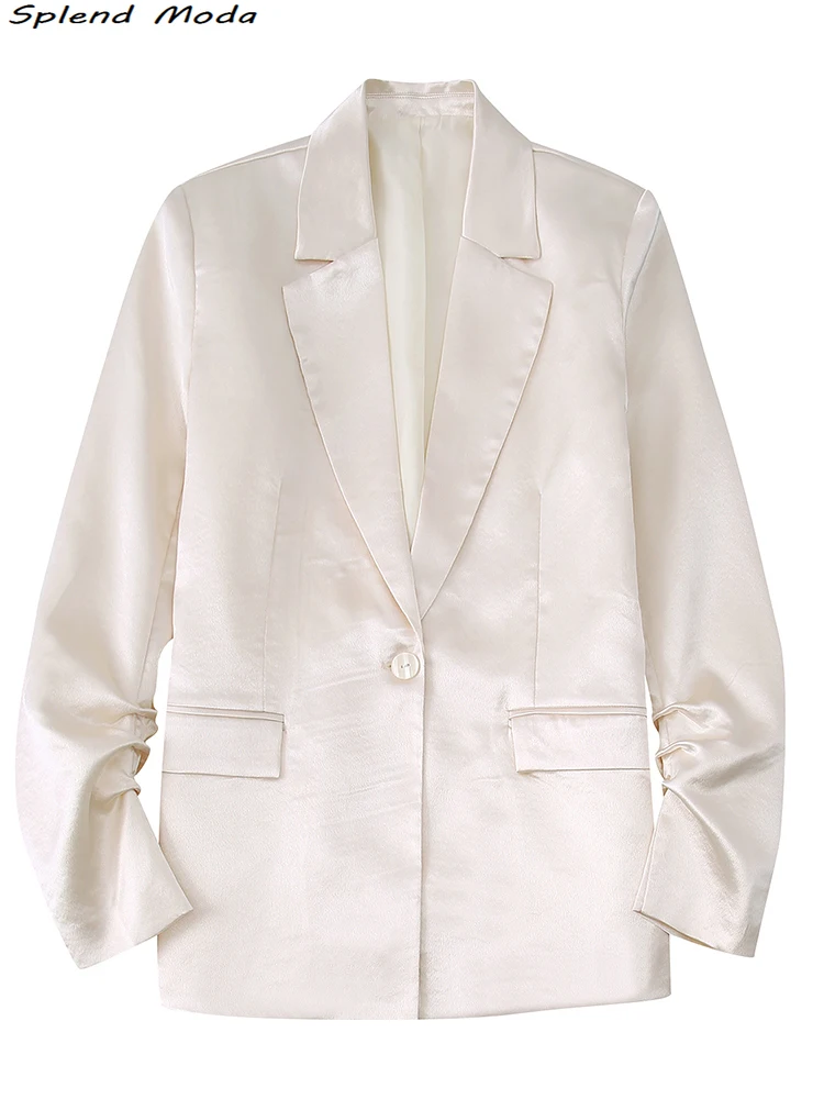 

2022 ZA Fashion Office Lady Style Single Button Blazer Coat Women Casual Lapel Collar Pockets Blazers Female Long Sleeve Outwear