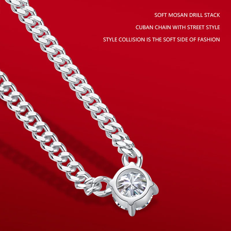 FASIFAN S925 Серебряное кубинское ожерелье с муассанитом посеребренное белое золото