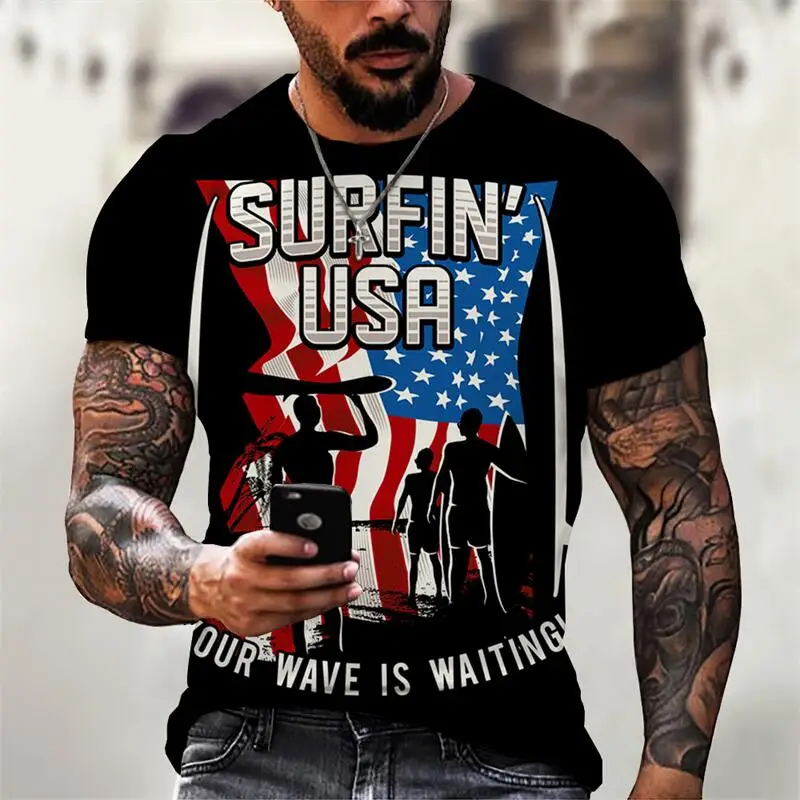 

Summer Men's Personalized T-shirt Trend Street Fashion Short Sleeve Polyester 3d Printing Racing Goddess Of Freedom Series Patte