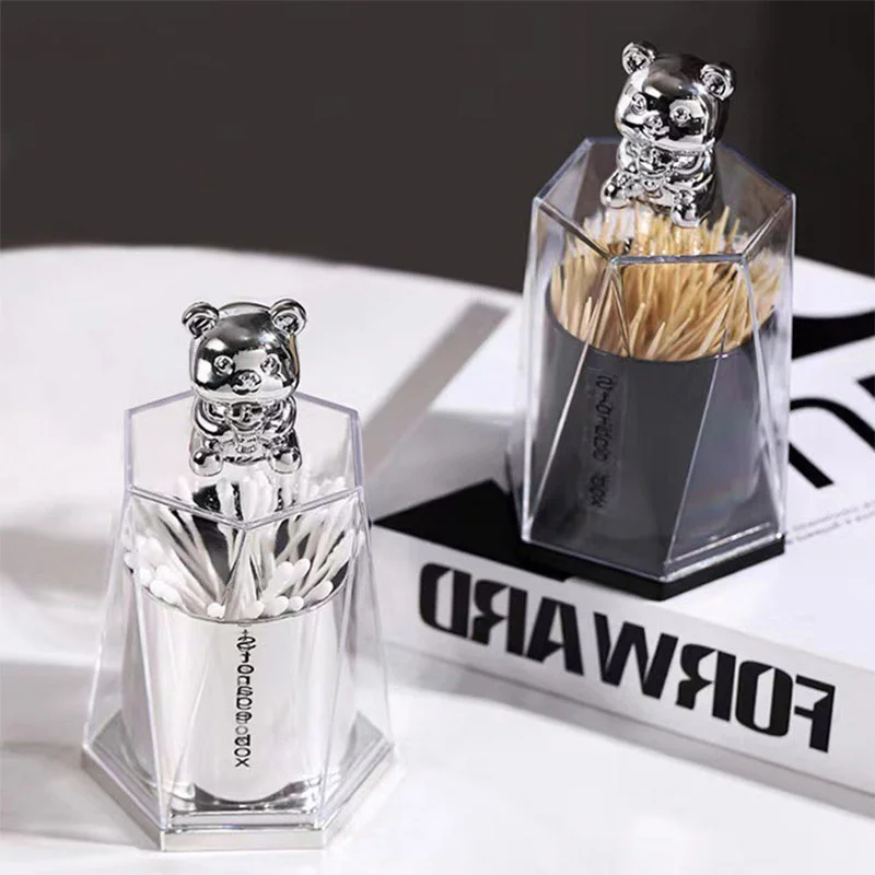 

Creative Toothpick Holder Cute Bear Household Toothpick Box Store Large Capacity Cotton Swab Jar Household Supplies Floss Box