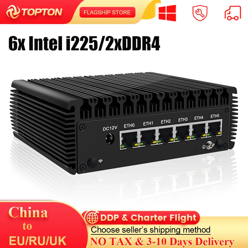 

2.5G 6x 2500M Nics Firewall Router Intel Celeron J4125 Quad Core pfSense 2*DDR4 Fanless Mini Router PC OPNsense Openwrt ESXi