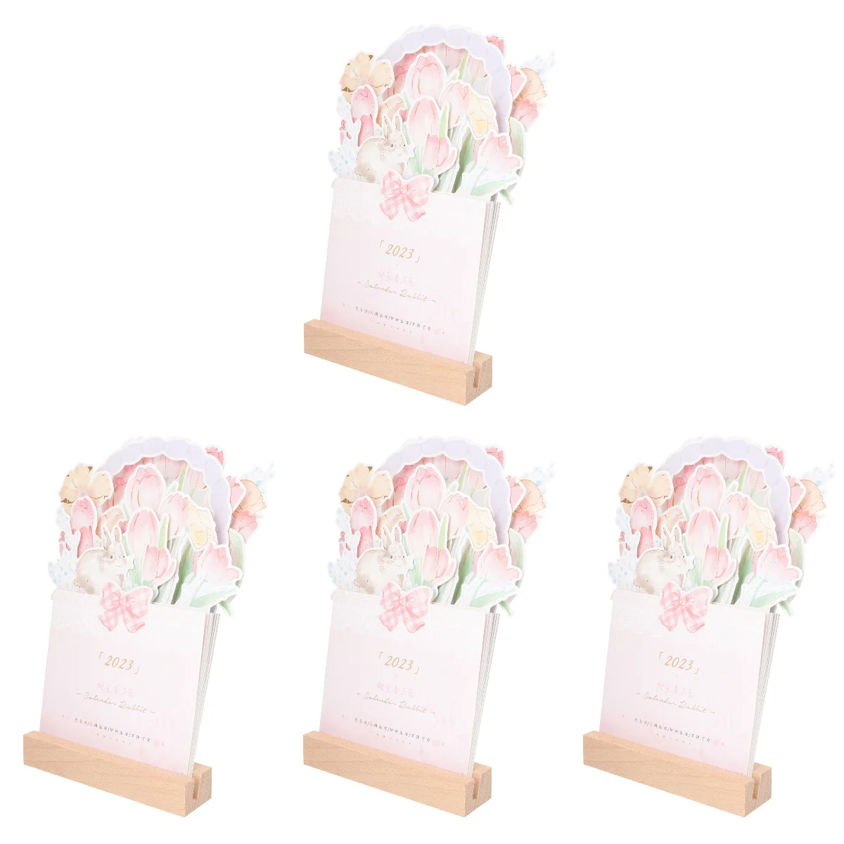 

4pcs Desk Calendar with Base 2023 Delicate Tulip Rabbit Design Office Calendar