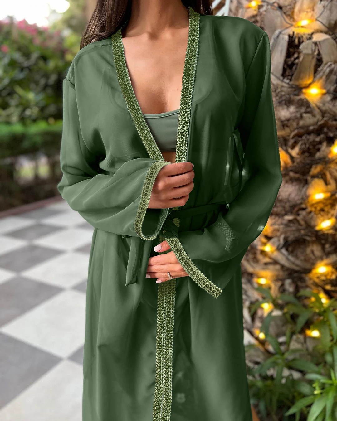 

Green Beach Coverup Mujer Summer Solid Chiffon Women's Kimono Sukienki Na Lato Damskie 2023 Elegant Robe Cardigan Swimwear Woman