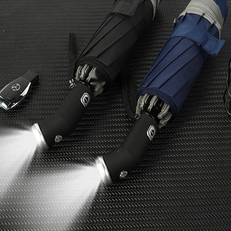 

Windproof LED Light Automatic Umbrella Rain Wome's Umbrella Men with Reflective Stripe Reverse Umbrella Inverted 10K Umbrellas