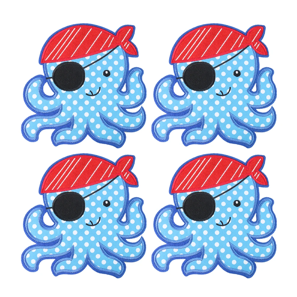 

Large Octopus Embroidered Patch Applique One-eyed Pirate Red Fish Hat Iron on Transfers for Clothing DIY Embellishments Finishes