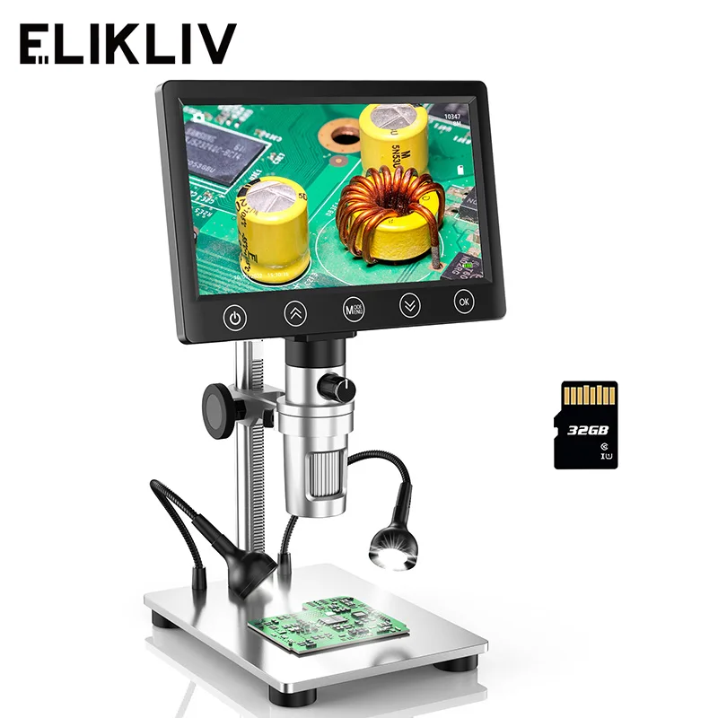 

Elikliv EDM07 7" LCD Digital Microscope for Electronics with Touch Button 32GB 1200X Soldering Coin Microscope for Windows Mac