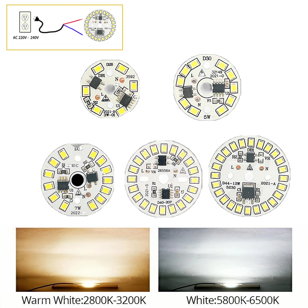 

AC 220V-240V LED Chip 3W 5W 7W 9W 12W 15W No Need Driver SMD 2835 Warm White Round Lamp Beads Downlight Chip Spotlight for Bulb