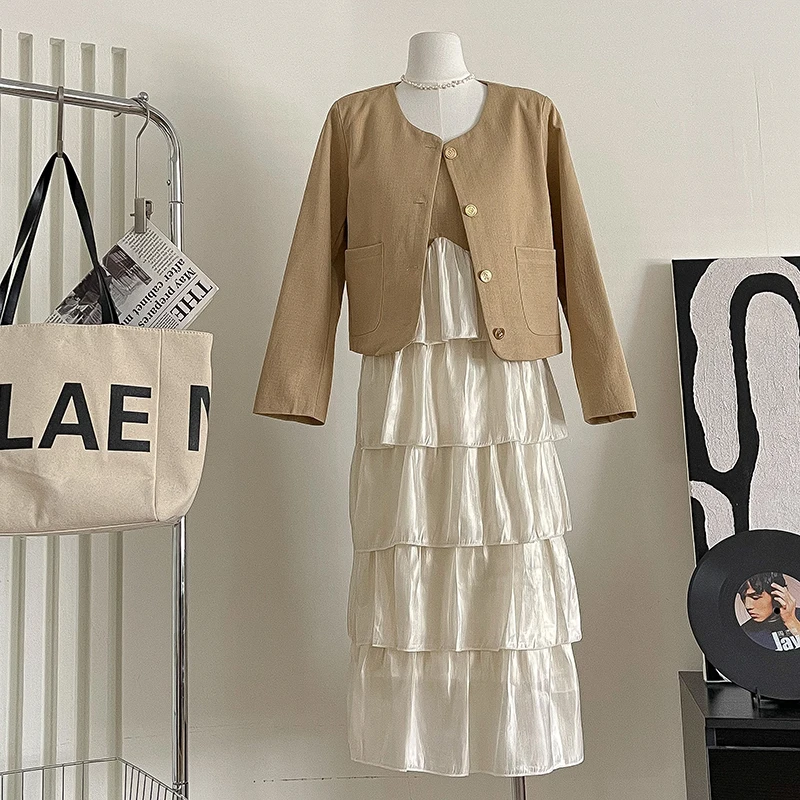 Женщин старинные шик лоскутное слоистых спагетти ремень платье сплошной цвет