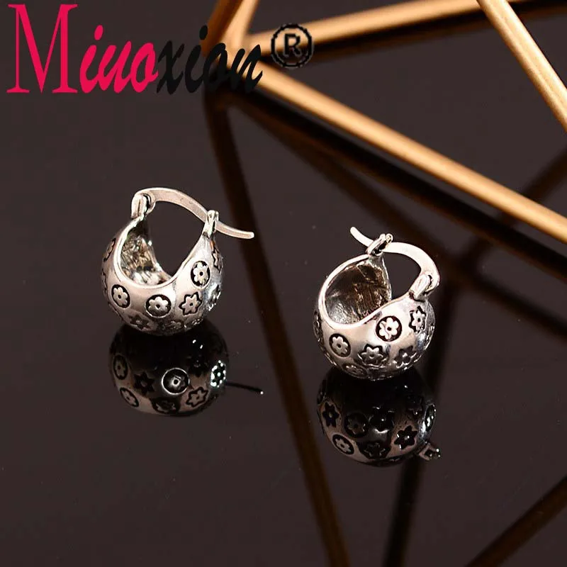 Miuoxion Ретро 925 штамп ручной работы Цветочные серьги Модные индивидуальные женские ювелирные изделия для женщин очаровательный подарок для студентов