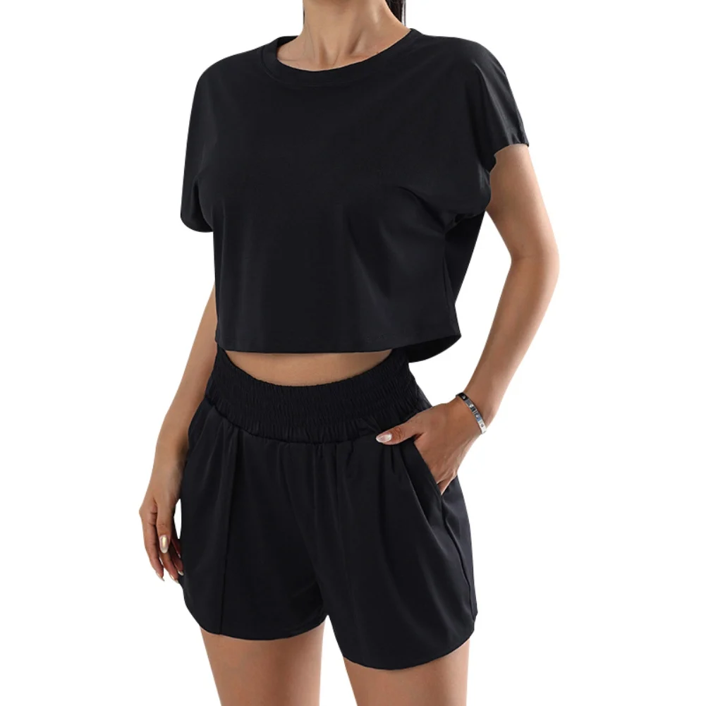 

Summer Cooling Quick Dry Outdoor Running Sets for Women Yoga Fitness Breathable T-shirts Pants Sets Two Pieces Gym Workout Sets