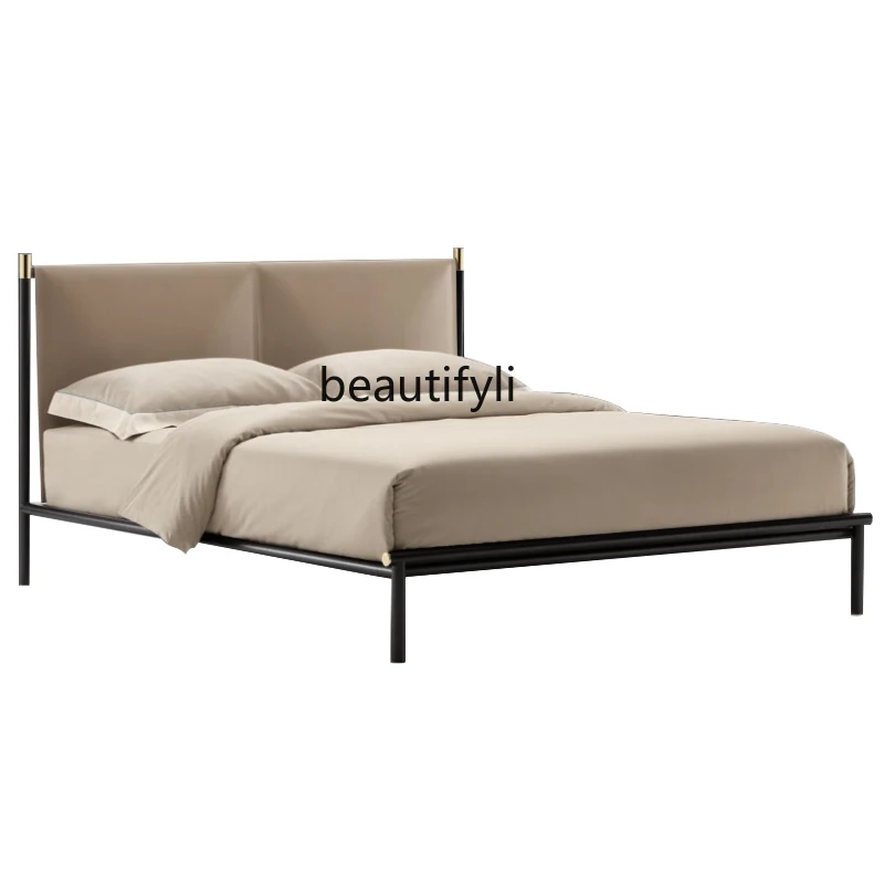 

zq Italian Minimalist Leather Bed Light Luxury Modern Minimalist 1.8 M Nordic Master Bedroom Large Double Marriage Bed