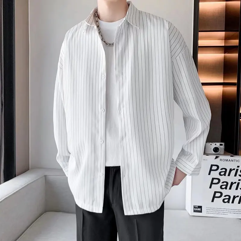 Oversized Mens Striped Business Formal Shirt Fashion Casual Dress Clothing