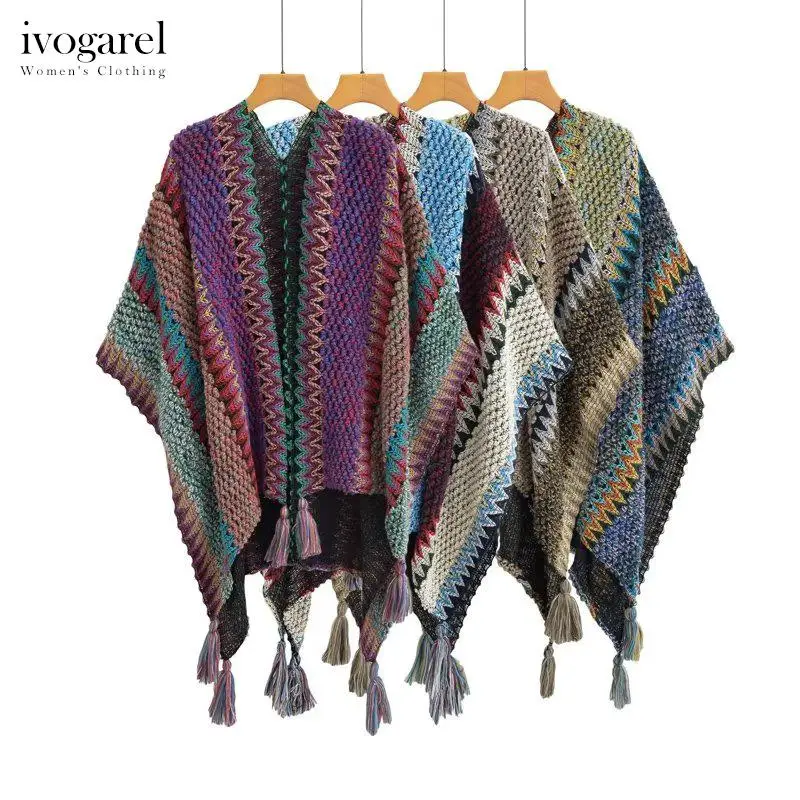 

Ivogarel Vintage Ethnic Style Medium-length Shawl Coat Women's Elegant Fall-Winter Aesthetic Shawl Bohemian Style