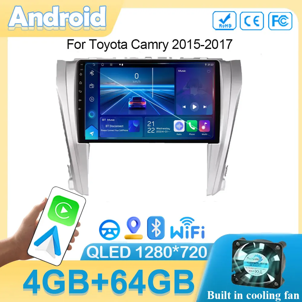 Автомобильный радиоприемник на Android 14 для Toyota Camry 2015-2017 с навигацией и