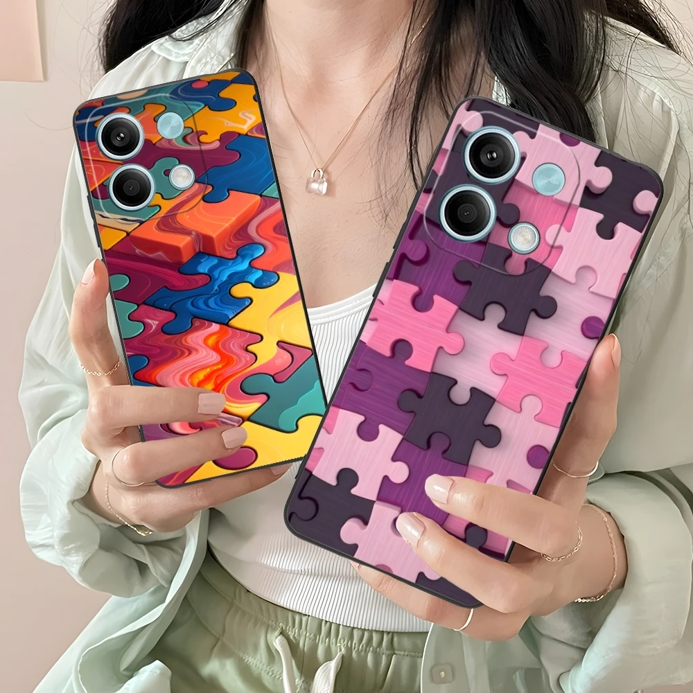 Puzzle Pretty Fashion Mobile Cell Phone Case for Xiaomi Redmi Note 13 12 11 10 9 8 7 6 S A Pro Lite Plus 5G Black Cover Shell