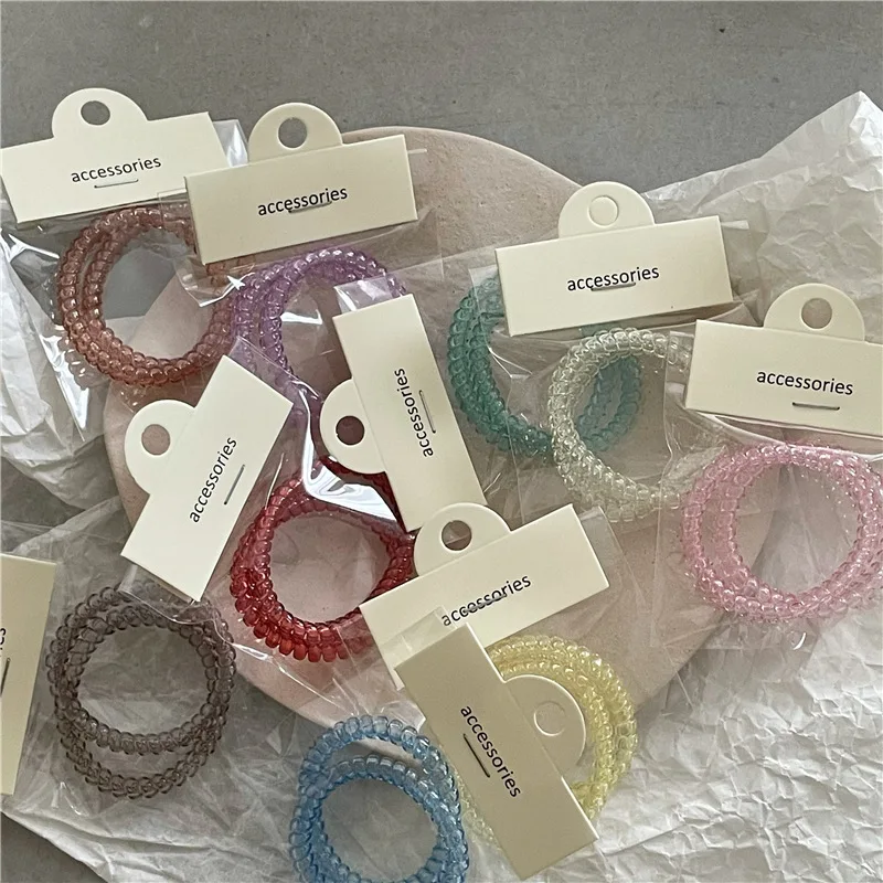 

Small fresh transparent telephone wire hair ring two-piece thin version does not hurt the hair elastic rubber band hair rope