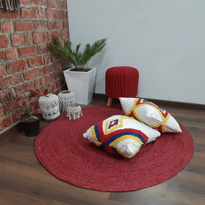 Round Rug Natural Jute Carpet Handloom Braided Plain Solid Rag Rug Home Living Room Area Floor Mat