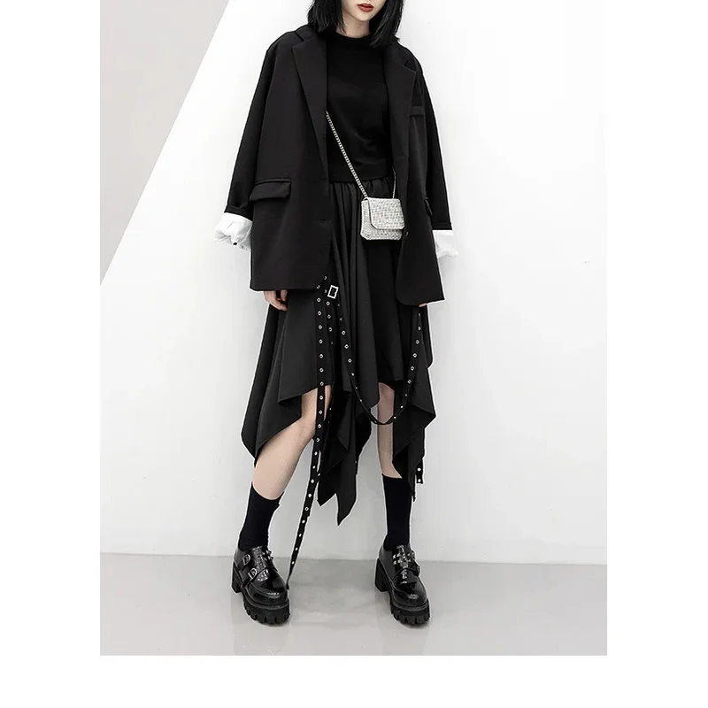 Асимметричная юбка для девочек новая уличная в стиле панк с темными завязками