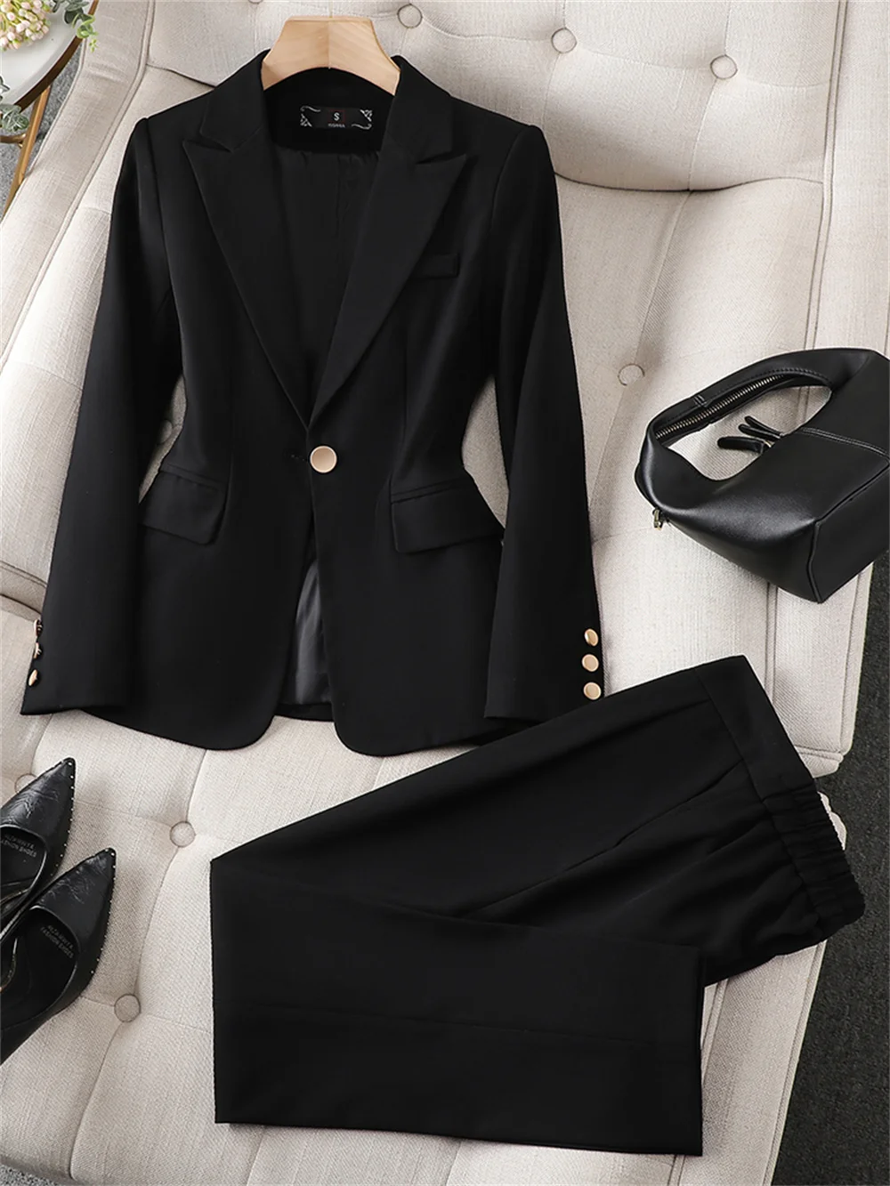 2023 New in Women's Suit Office Lady Solid Blazer Jacket + Trouser 2 Piece Set Female Business Suit Sets Formal Slim Pant Suit