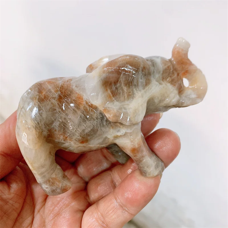 Статуи слона из натурального камня с голубой луной резные вручную хрустальное