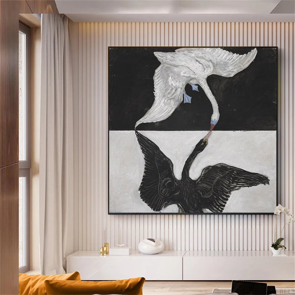 

Hilma Af Klint Vintage Famous Swan Painting Wall Canvas Print Art Poster Black White Abstract Picture for Living Room Home Decor