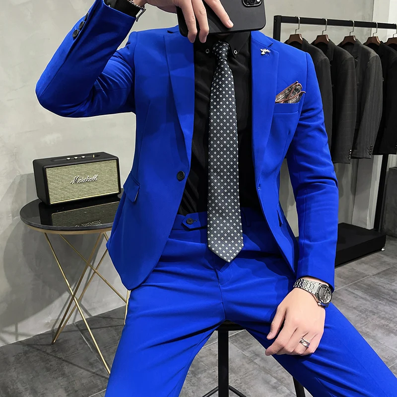

(Jacket+Pants) Men Suits Costum Solid Formal Work Business Tuxedo Male 2 Pcs Casual Terno Wedding Party Terno Suit Slim Blazers