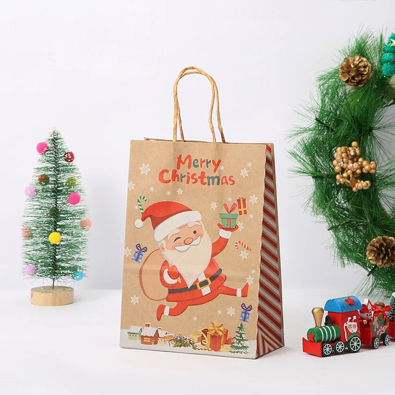 

1Pcs Christmas Kraft Paper Bags Santa Claus Snowman Fox Holiday Xmas Party Favor Bag Candy Cookie Pouch Gift Wrapping Supplies