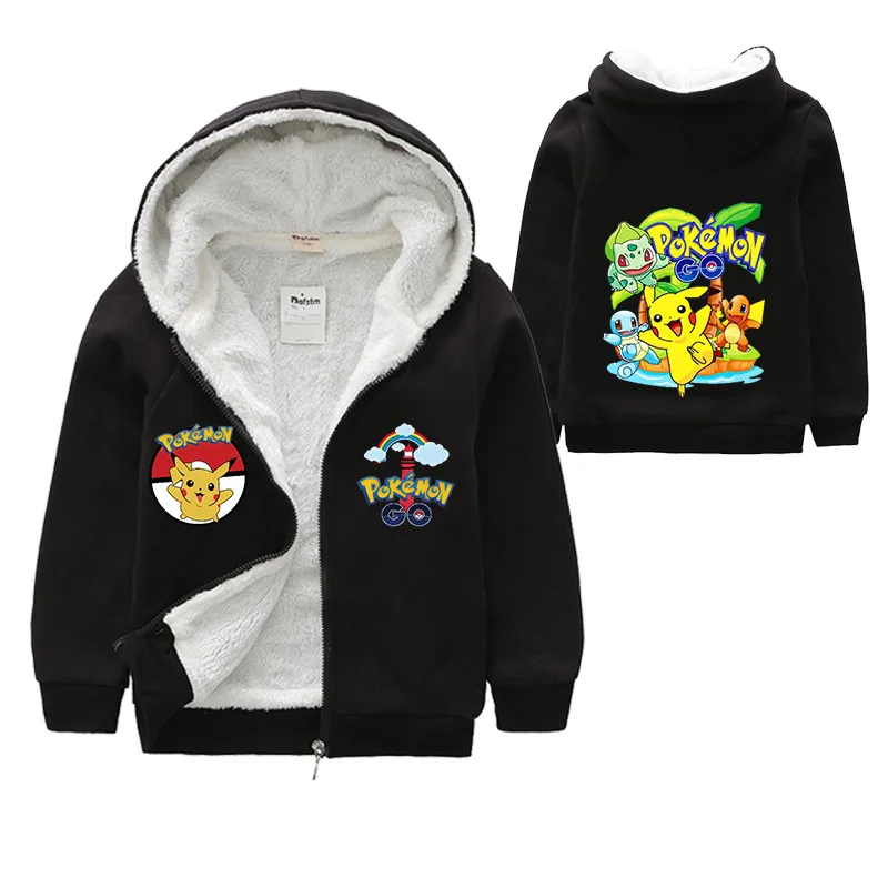 

Pokemon Cartoon Print Children's Coat Fleece Hoodie Coral Fleece New Boys and Girls Warm Windproof Costume Christmas Gift
