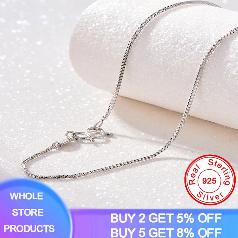 

YANHUI With Certificate Genuine Tibetan Silver S925 Box Chain Necklace For Women 40cm/45cm 0.8mm Basic Chain Necklace