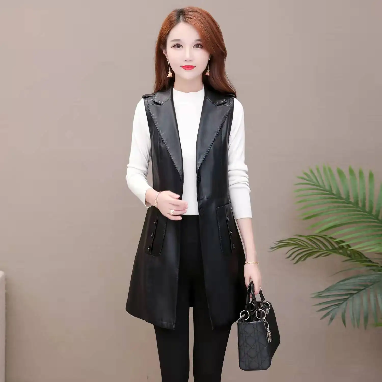 2022 New Fashion PU Leather Vests Women Slim Fit Casual Leather Vest Female Sleeveless Vest For Women Faux Leather