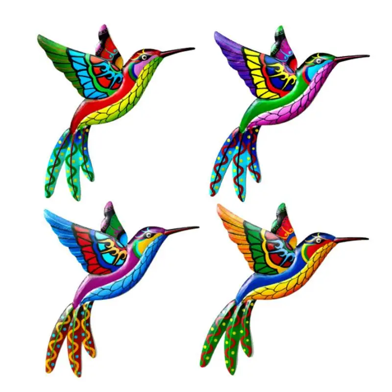 

Iron Art Hummingbird Wall Decor 4Pcs Wall Art Bird Sculpture Decorative Bird Statue Colorful Wall Pendant Hanging Bird Statue