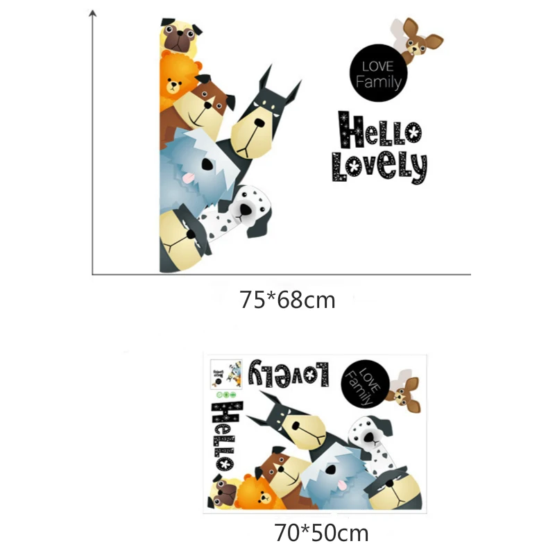 Мультяшные собаки наклейки на стену милые семейные виниловые для двери детской