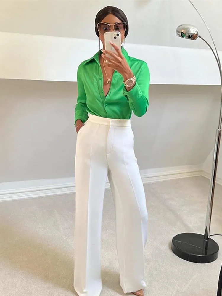 

Womens Stain Button Turn Down Collar Blouses Shirts Office Lady Long Sleeve Casual Blouse Female Loose Streetwear Shirt Tops