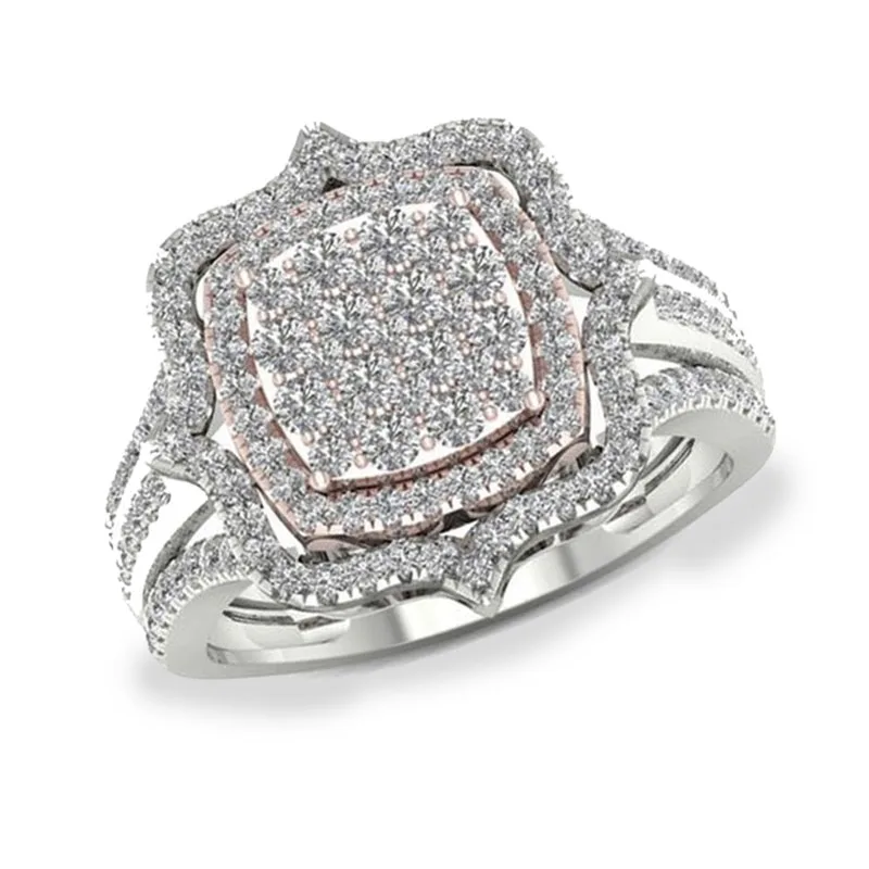 

Классическое женское кольцо в европейском и американском стиле с микро-инкрустацией из фианита и кристаллами серебряного цвета для женщин ...
