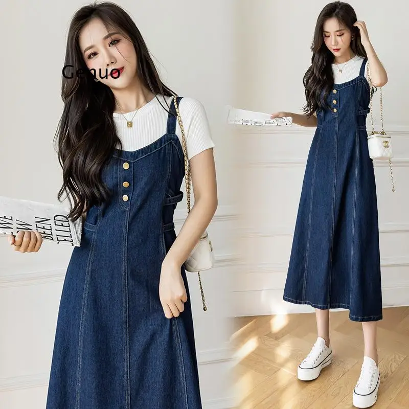 

Женское джинсовое платье на бретелях-спагетти, с тонкой талией