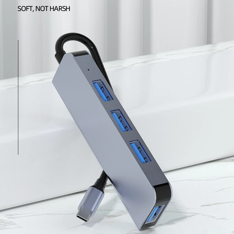 

4-Port USB Data Hub Adapter, Aluminum USB Hub 3.0 with SuperSpeed 5Gbps, Compatible for ,Flash Drive and More