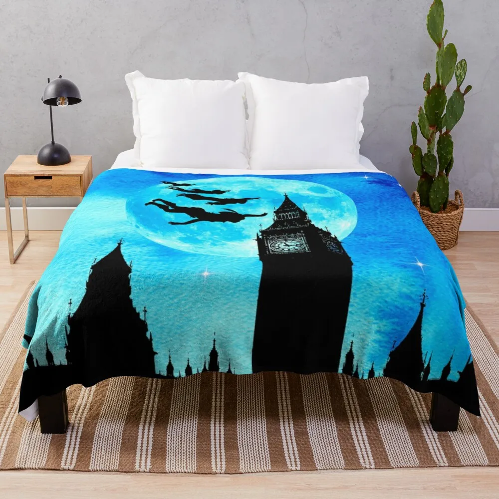 

Magical Watercolor Night - Peter Pan Polynesian Design Vintage Style Chunky Knit Travel Throw Blankets