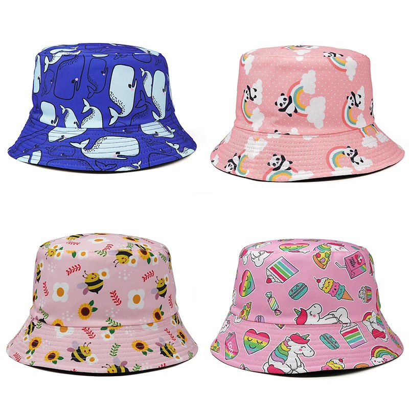 

Unisex Cotton Bucket Hat Men Women Cartoon Double-Sided Sun Cap Summer Panama Fashion Fold Sun Fishing Fisherman Hats